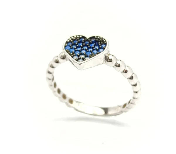 Sterling Silver Heart Ring with Blue CZ