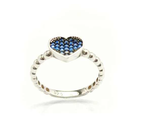 Sterling Silver Heart Ring with Blue CZ