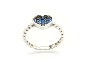 Sterling Silver Heart Ring with Blue CZ