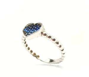 Sterling Silver Heart Ring with Blue CZ