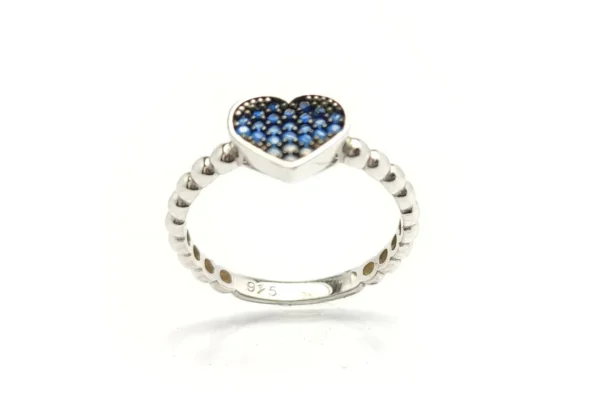 Sterling Silver Heart Ring with Blue CZ